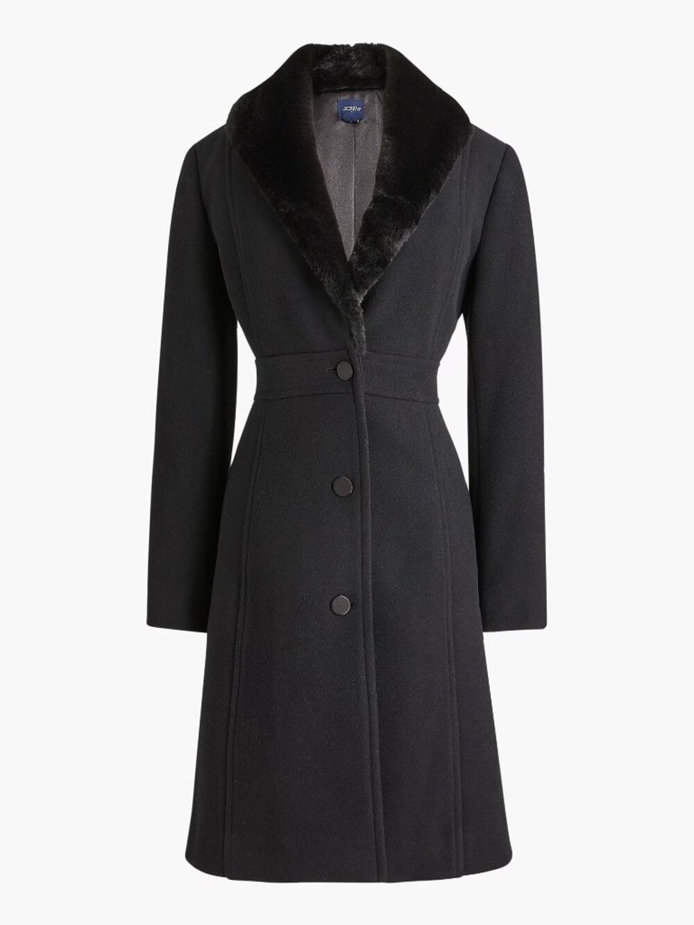 J. Crew Lady Coat Black With Faux Fur‎ Collar Size 14 NEW Retail $398